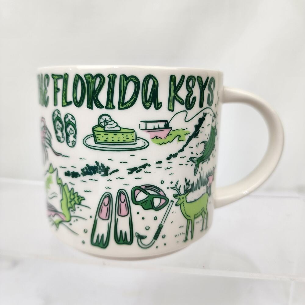 Starbucks The Florida Keys Been There Series 14oz Shells Palm Tree Pink Green